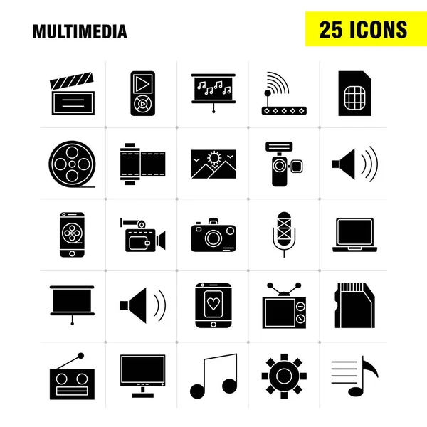 Multimedia Solide Glyph Icoon Voor Web Print Mobiele Kit Zoals — Stockvector