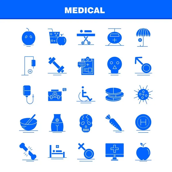 Iconos Médicos Del Glifo Sólido Fijados Para Las Infografías Equipo — Vector de stock