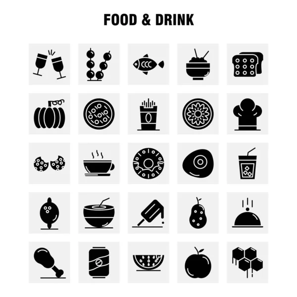 Yiyecek Içecek Katı Glif Icons Set Için Infographics Mobil Kit — Stok Vektör