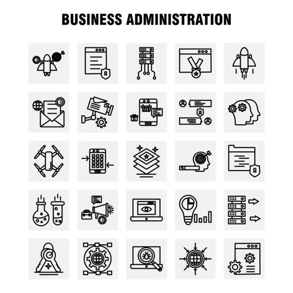 Business Administration Line Icons Set Infografica Mobile Kit Design Stampa — Vettoriale Stock
