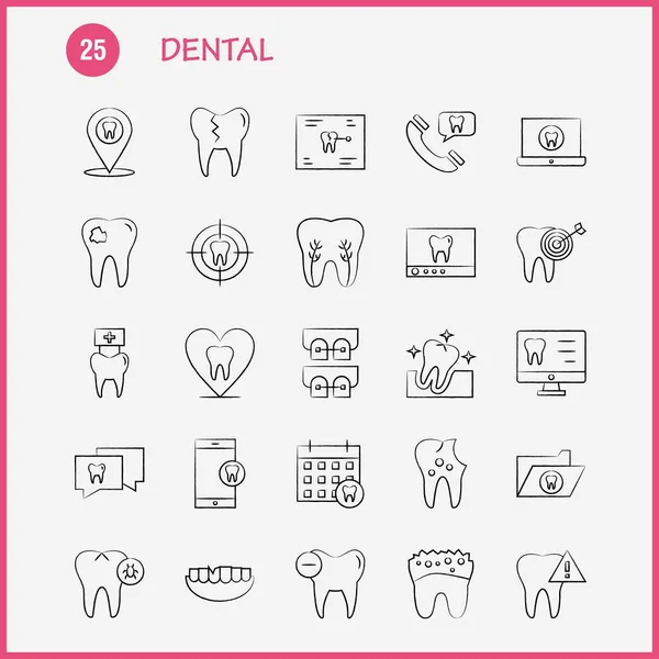 Dental Hand Drawn Icons Set For Infographics, Mobile UX / UI Kit A — стоковый вектор