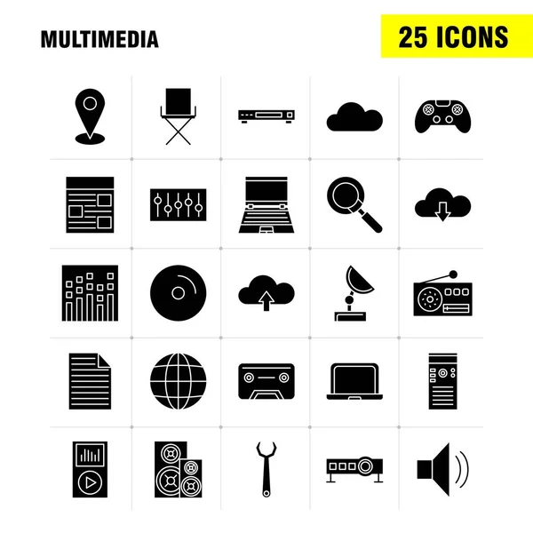 Multimedia Solide Glyph Icoon Voor Web Print Mobiele Kit Zoals — Stockvector