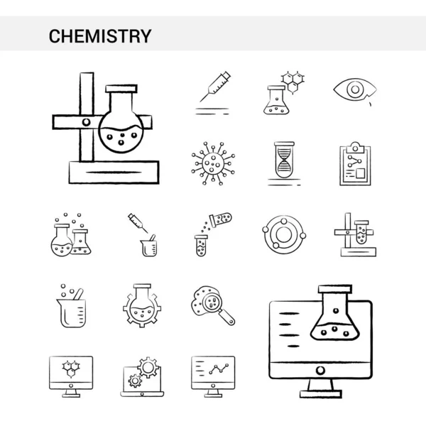 Chemii Ręcznie Rysowane Ikony Ustaw Styl Izolowana Białym Tle Wektor — Wektor stockowy