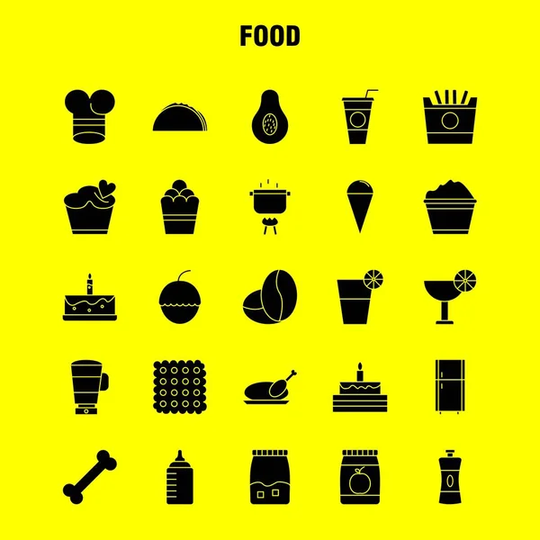 食物固体字形图标设置为信息图形 套件和印刷设计 收藏现代信息标志和象形图 — 图库矢量图片