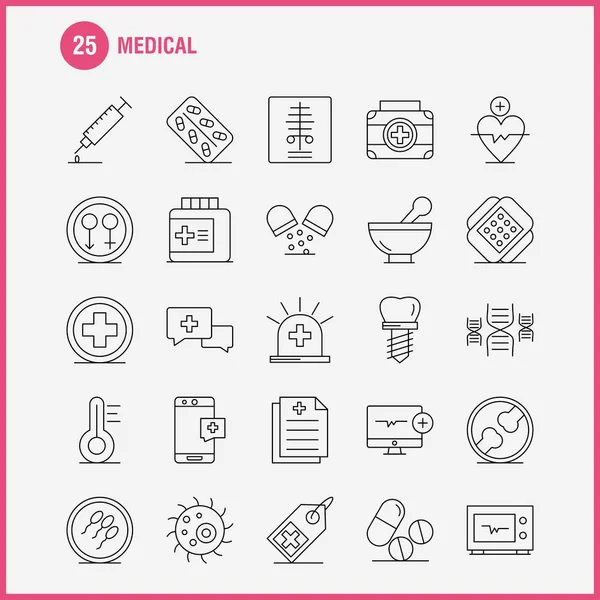 Conjunto Ícones Linha Médica Para Infográficos Kit Móvel Design Impressão — Vetor de Stock