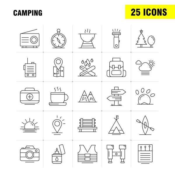 Camping Linje Ikoner Anger För Infographics Mobila Kit Och Tryckdesign — Stock vektor