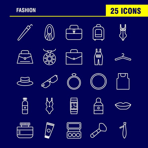 Fashion Line Icons Set For Infographics, Mobile UX/UI Kit And Print Design. Include: Jacket, Dress, Dressing, Cloths, T Shirt, Shirt, Dress, Collection Modern Infographic Logo and Pictogram. - Vector