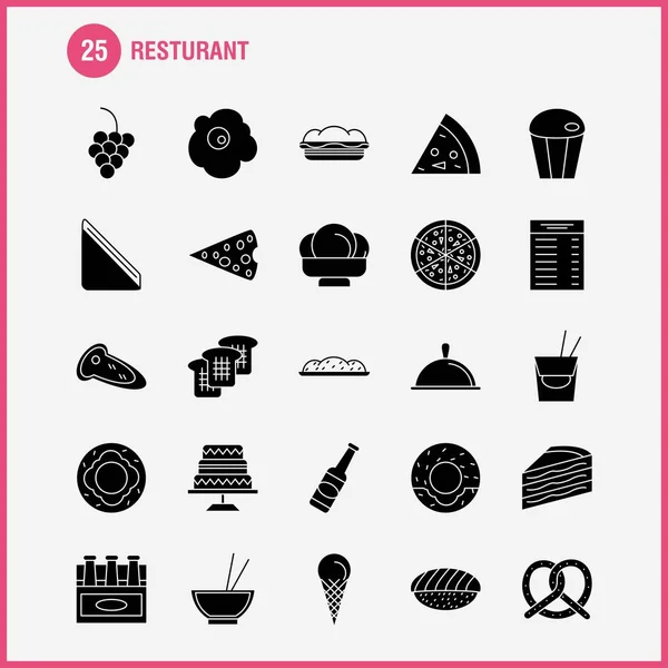 Ensemble Icônes Glyphe Solide Restaurant Pour Infographie Kit Mobile Conception — Image vectorielle