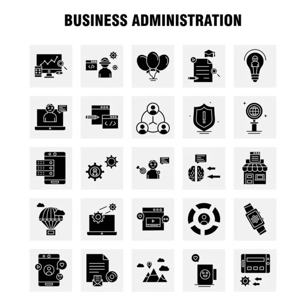 Business Administration Solid Glyph Icons Set Infografica Mobile Kit Print — Vettoriale Stock