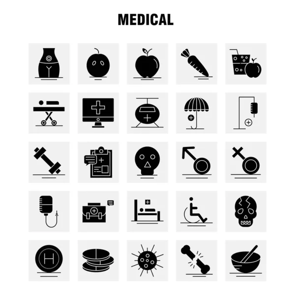 Medical Solid Glyph Icons Set Infographics Mobile Kit Print Design — стоковый вектор