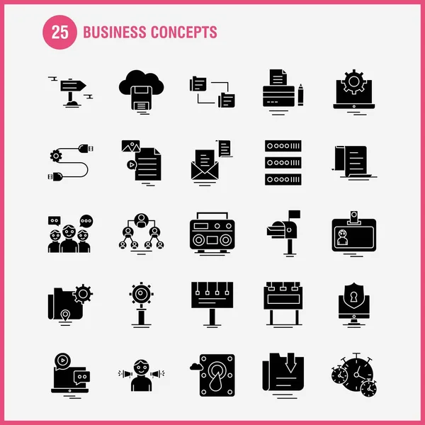 Conceptos Negocio Conjunto Iconos Glifos Sólidos Para Infografías Kit Móvil — Vector de stock