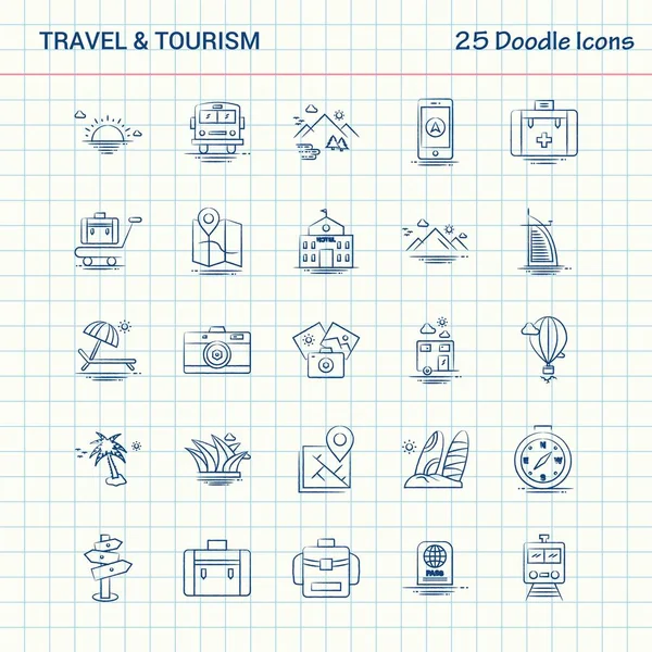 旅行和旅游25涂鸦图标 手绘商业图标集 — 图库矢量图片