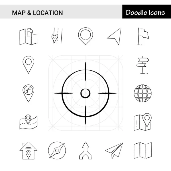 Harita Konum Çekilmiş Icon Set Set — Stok Vektör