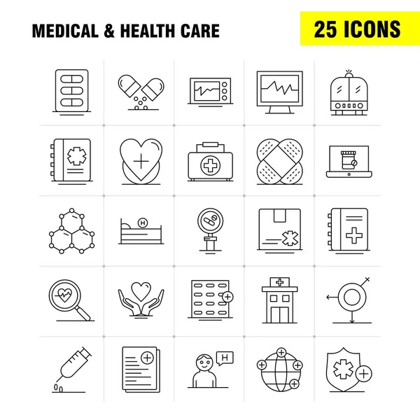 Web 打印和移动 套件的医疗和医疗保健线图标 象形文字包 — 图库矢量图片