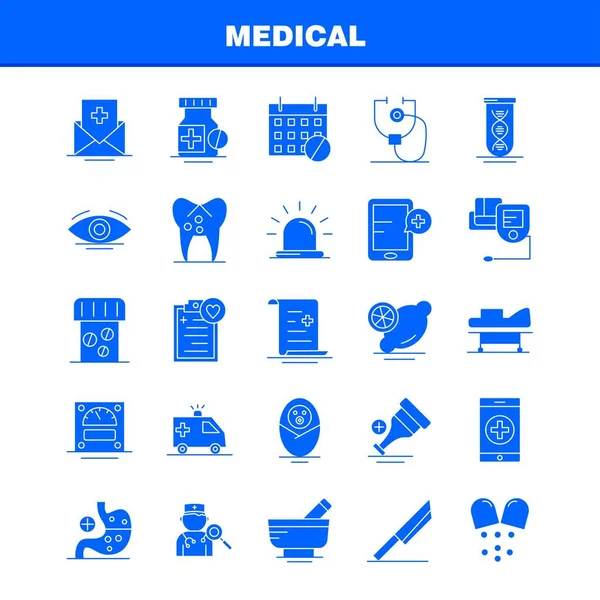 Icone Glifo Solido Medicale Infografica Kit Mobile Design Stampa Includere — Vettoriale Stock