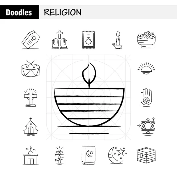 Conjunto Ícones Desenhados Mão Religião Para Infográficos Kit Móvel Design —  Vetores de Stock