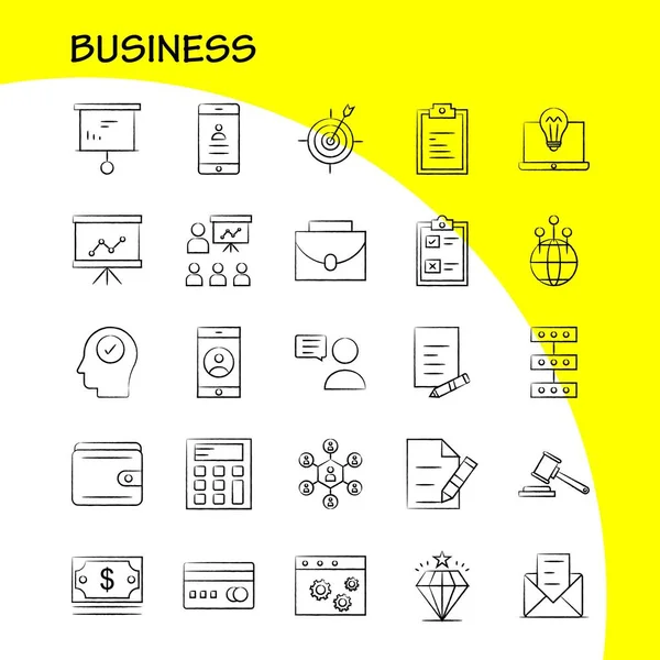 Business Hand Drawn Icon Web Print Mobile Kit Такие Business — стоковый вектор