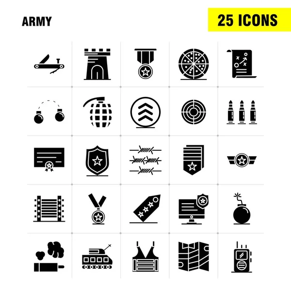 Armee Solide Glyphen Symbole Für Infografik Mobiles Kit Und Druckdesign — Stockvektor