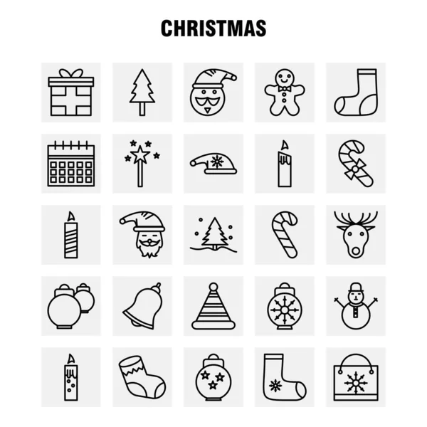 Christmas Line Icons Set Infographics Mobile Kit Print Design Include — Stock Vector