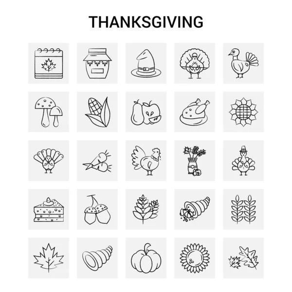 25 el Şükran çekilmiş Icon set. Gri arka plan vektör Doo