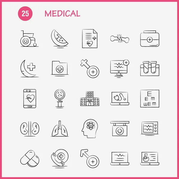 Conjunto Ícones Médicos Desenhados Mão Para Infográficos Kit Móvel Design — Vetor de Stock