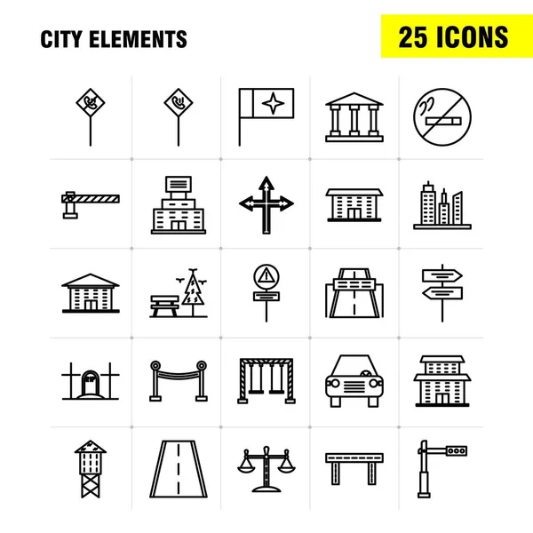 Los Iconos Línea Los Elementos Ciudad Fijaron Para Las Infografías — Vector de stock