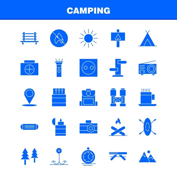Camping Solid Glyph Icon Pack Designers Developers Иконы Скамейки Запасных — стоковый вектор