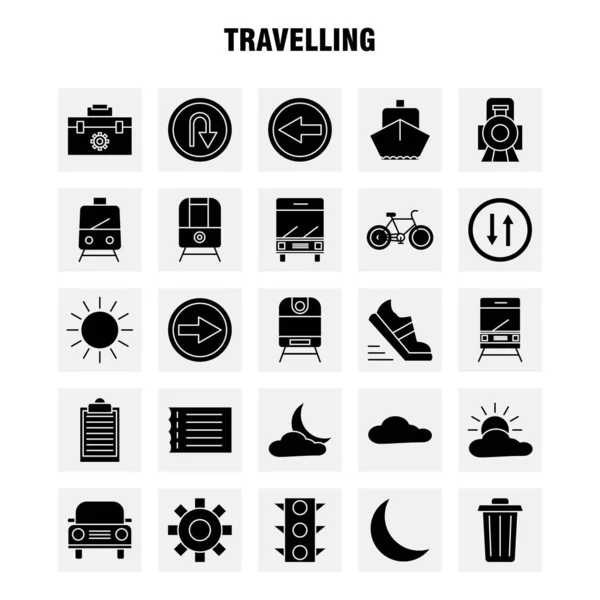 Icona Glyph Solido Viaggio Web Stampa Mobile Kit Come Esempio — Vettoriale Stock