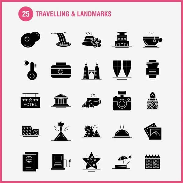 Travelling Landmarks Solid Glyph Icon Web Print Mobile Kit Такие — стоковый вектор