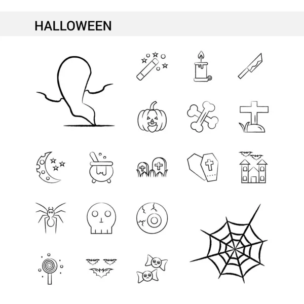 Handgezeichnetes Icon Set Halloween Isoliert Auf Weißem Hintergrund Vektor — Stockvektor