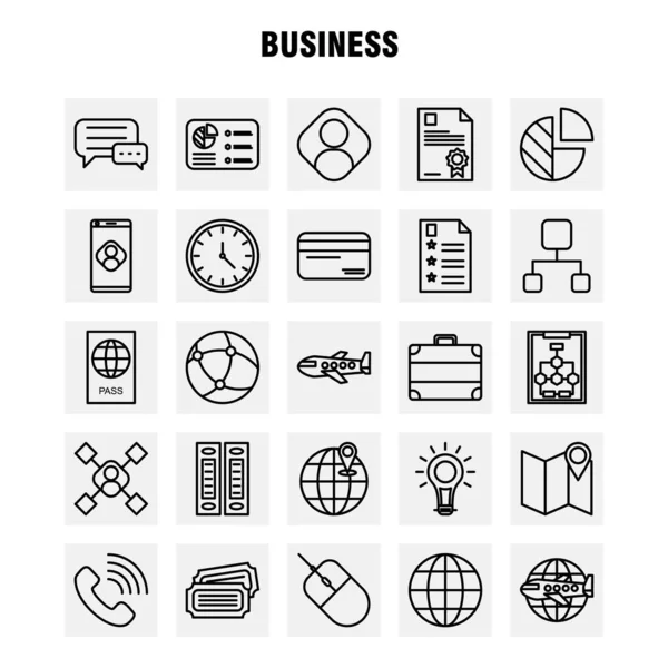 Business Line Icons Set Infographics Mobile Kit Print Design Include — Stock Vector