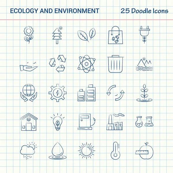 Ecology Enviroment Doodle Icons Ensemble Icône Affaires Dessinée Main — Image vectorielle