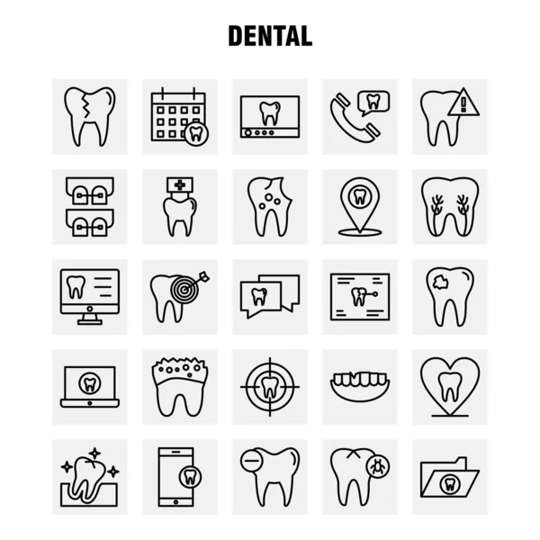 Dental Line Icons Set Infographics Mobile Kit Print Design Включает — стоковый вектор