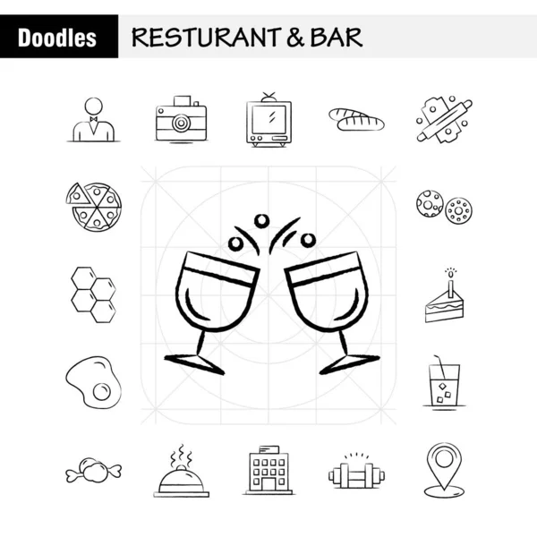 Restoran Bar Çekilmiş Icon Web Baskı Mobil Için Kit Gibi — Stok Vektör