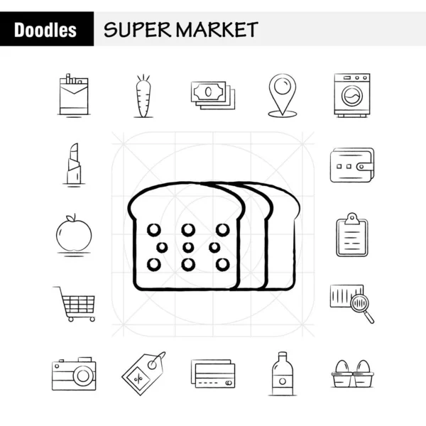 Conjunto Iconos Dibujados Mano Super Market Para Infografías Kit Móvil — Vector de stock