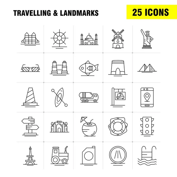 Seyahat ve yerler çizgi simgesi Web, baskı ve mobil Ux/UI için Kit. Gibi: balık, deniz ürünleri, Snapper, gıda, Arch, Simgesel Yapı, seyahat, piktogram paketi. -Vektör