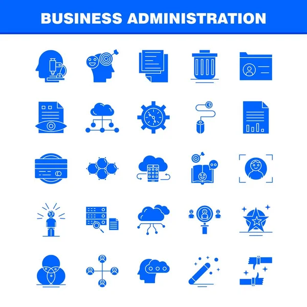 Business Administration Solid Glyph Icons Set Infografica Mobile Kit Print — Vettoriale Stock