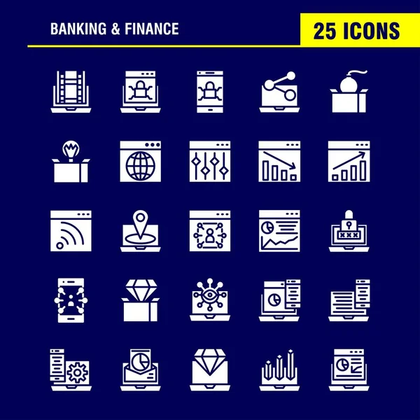 Katı glif Icon Pack için tasarımcılar ve geliştiriciler bankacılık. Banka, bankacılık, Internet, Internet Bankacılığı, dizüstü bilgisayar, güvenlik, kilit, vektör simgeleri
