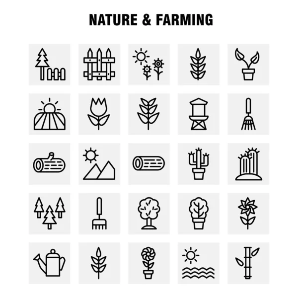 Nature Farming Line Icon Pack Para Designers Developers Ícones Celeiro — Vetor de Stock