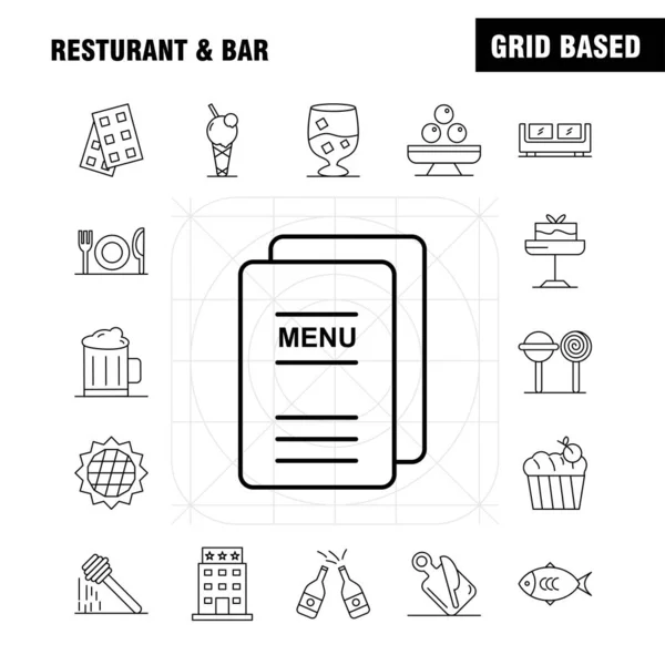 Restoran ve Bar satır simgesi Web, baskı ve mobil Ux/UI için Kit — Stok Vektör