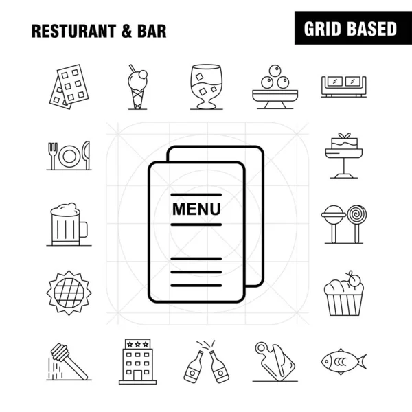 レストランとバーは Web、印刷、携帯 Ux/Ui のアイコンをライン キット — ストックベクタ