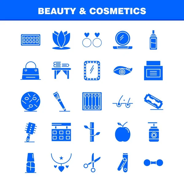 Conjunto Iconos Glifos Sólidos Belleza Cosméticos Para Infografías Kit Móvil — Vector de stock