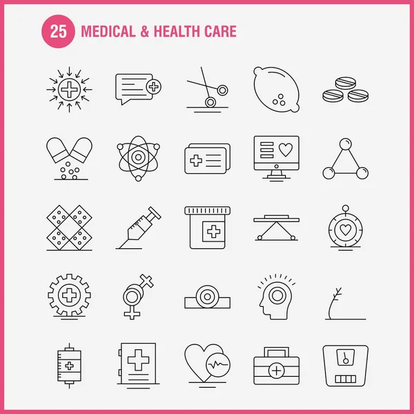 Web 打印和移动 套件的医疗和医疗保健线图标 医疗工具 投影仪 象形文字包 — 图库矢量图片