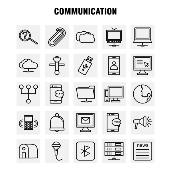 Los Iconos Línea Comunicación Fijaron Para Las Infografías Equipo Móvil — Vector de stock