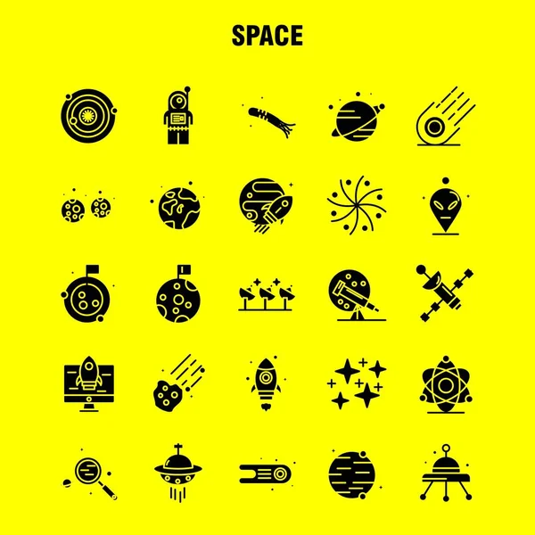 Space Solid Glyph Icons Set For Infographics, Mobile UX / UI Kit A — стоковый вектор