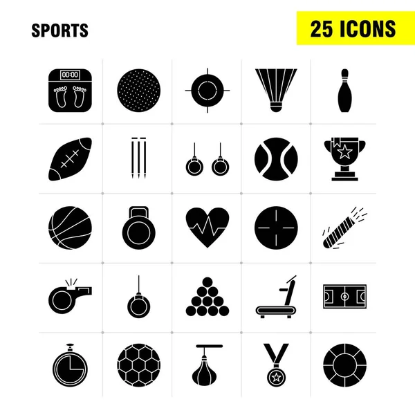 Set Icone Glifo Solido Sportivo Infografica Kit Mobile Design Stampa — Vettoriale Stock