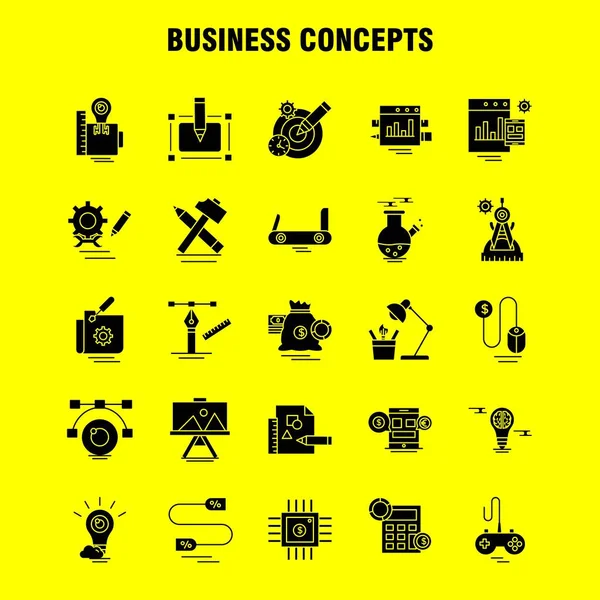 Business Concepts Solid Glyph Icons Set Infographics Mobile Kit Print — стоковый вектор