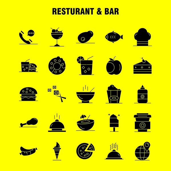 Restaurante Bar Solid Glyph Icon Para Web Print Mobile Kit —  Vetores de Stock