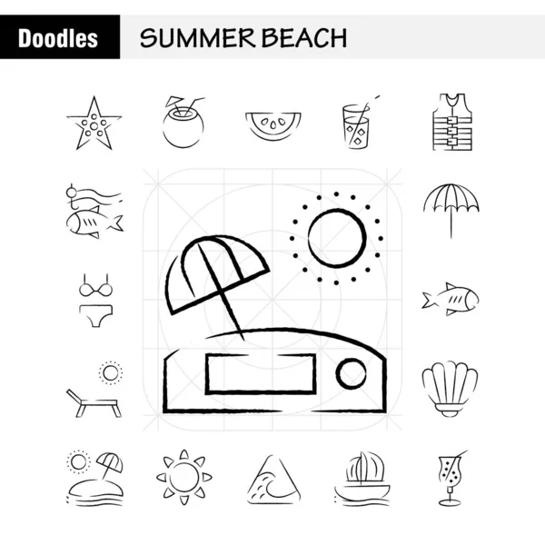 Paquete Iconos Dibujado Mano Playa Para Diseñadores Desarrolladores Iconos Peces — Vector de stock