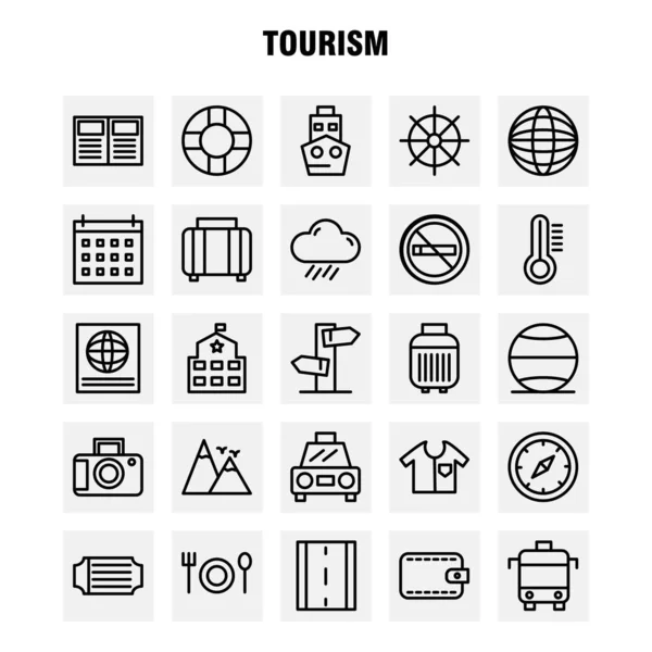 Tourism Line Icon Pack Designers Developers Иконы Природы Термометр Погода — стоковый вектор